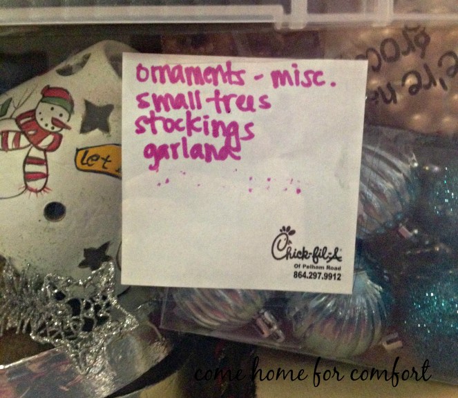 labeled christmas decor boxes l come home for comfort