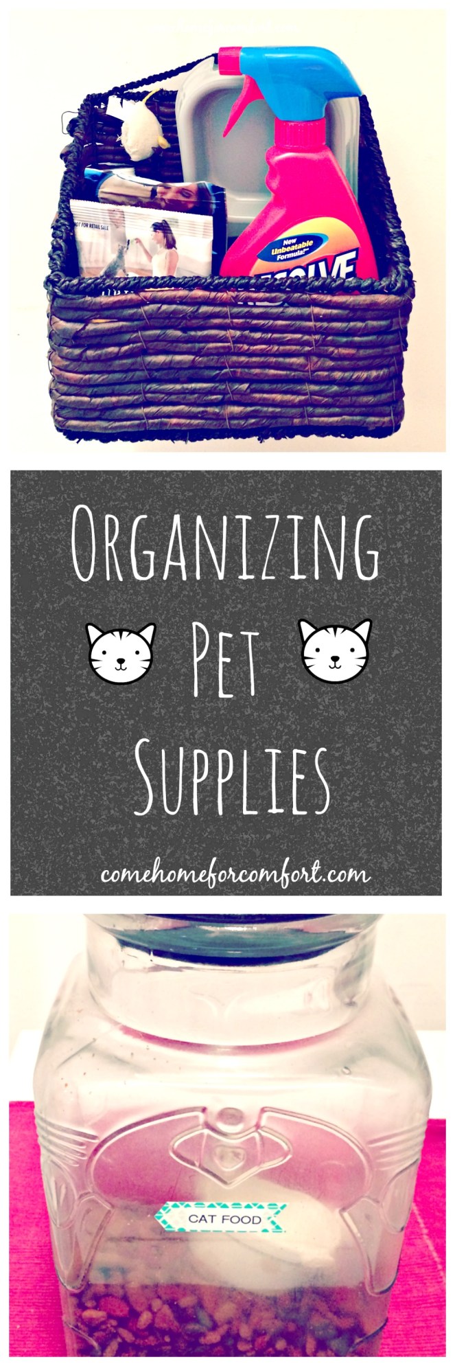 Tips for keeping pet food and supplies organized and easy to find!