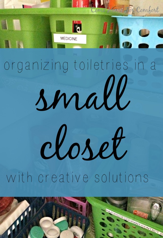 Organizing Toiletries in a Small Closet via ComeHomeForComfort.com