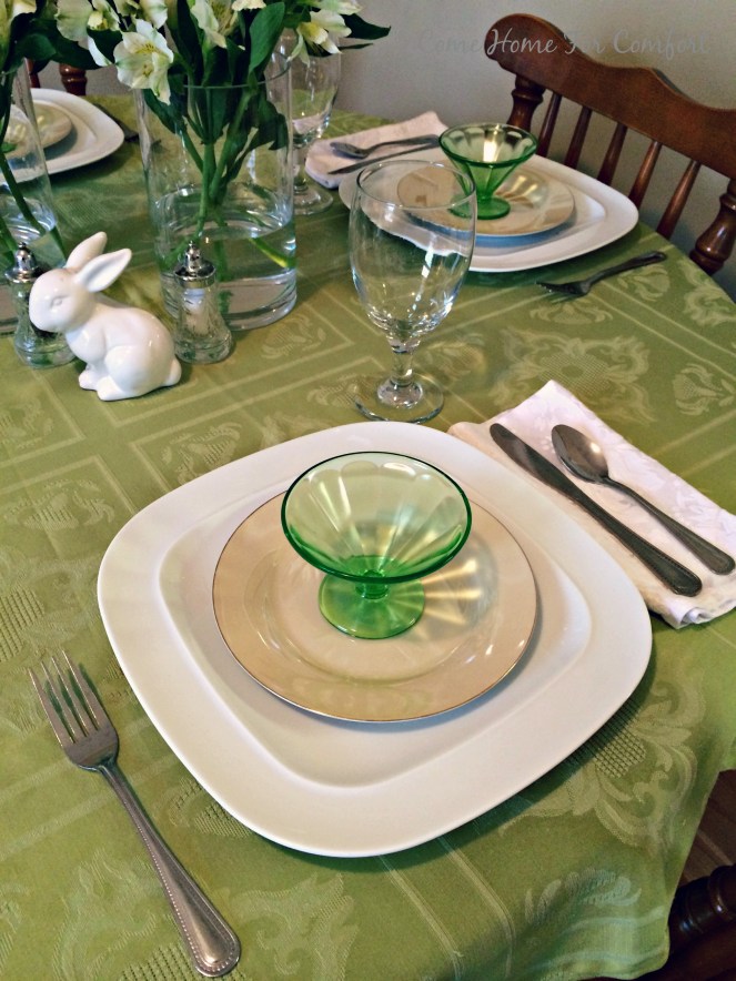 Setting the Table For Spring using every day dishes via ComeHomeForComfort.com