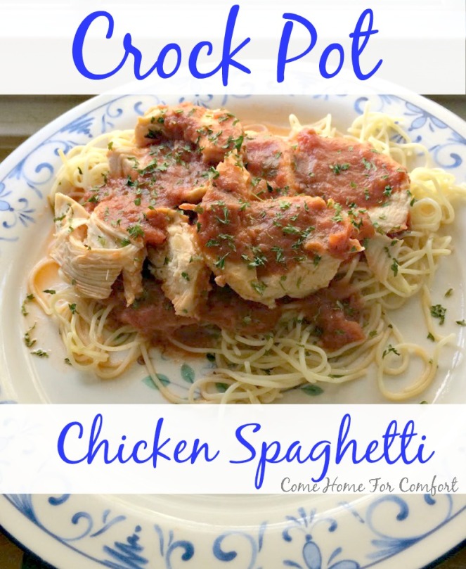 Crock Pot Chicken Spaghetti via ComeHomeForComfort.com