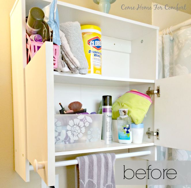 Bathroom Cabinet Re-Organization via ComeHomeForComfort.com