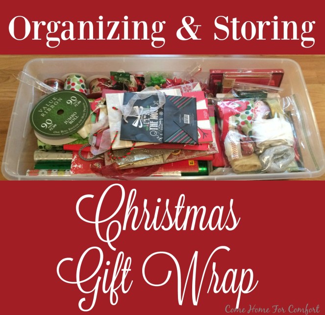 Organizing and storing Christmas gift wrap via ComeHomeForComfort.com